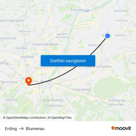 Erding to Blumenau map