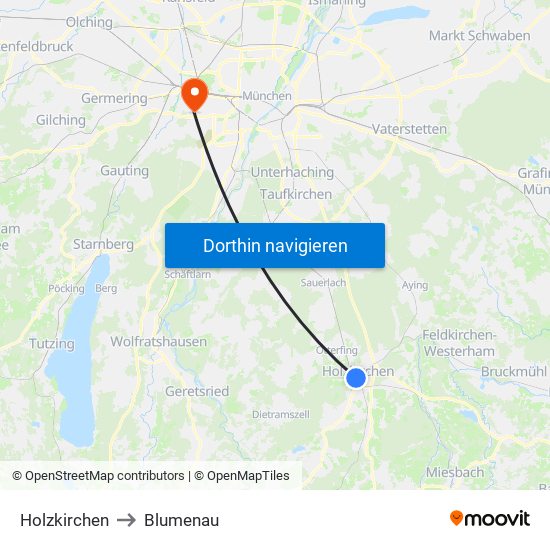 Holzkirchen to Blumenau map