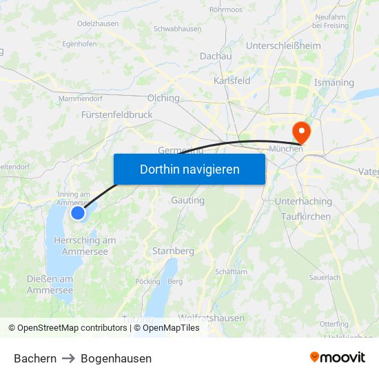Bachern to Bogenhausen map