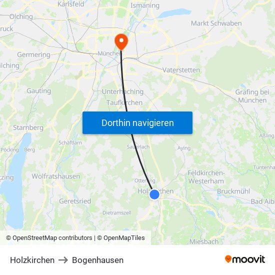 Holzkirchen to Bogenhausen map