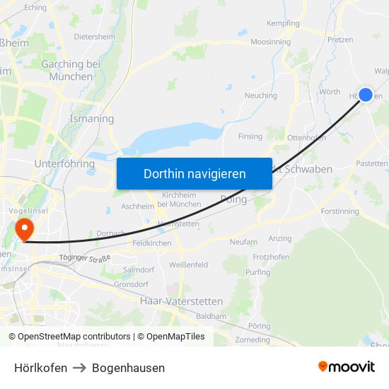 Hörlkofen to Bogenhausen map