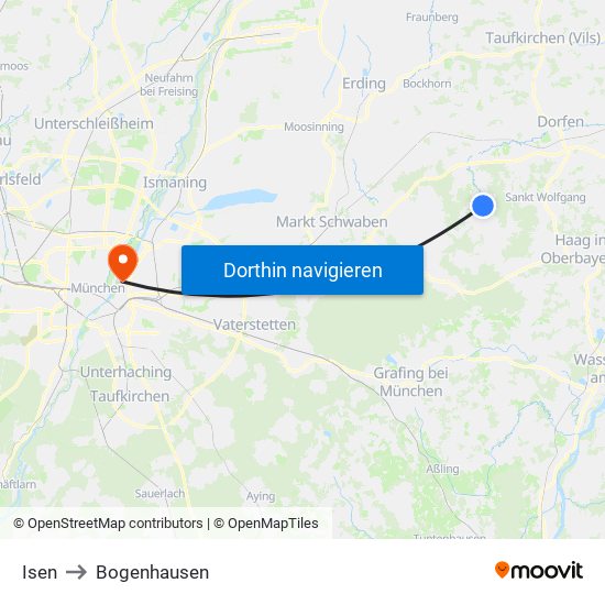 Isen to Bogenhausen map