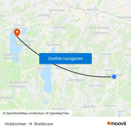 Holzkirchen to Breitbrunn map