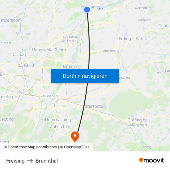 Freising to Brunnthal map