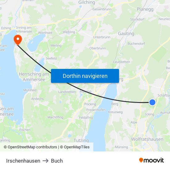 Irschenhausen to Buch map