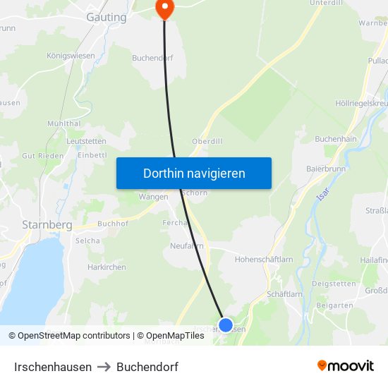 Irschenhausen to Buchendorf map