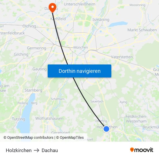 Holzkirchen to Dachau map
