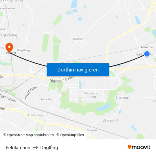 Feldkirchen to Daglfing map