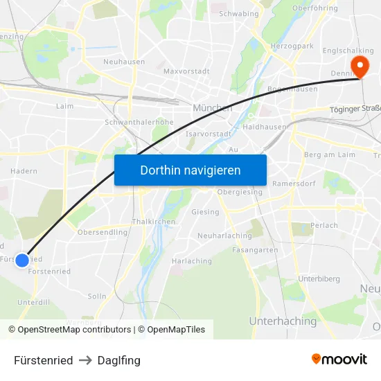 Fürstenried to Daglfing map