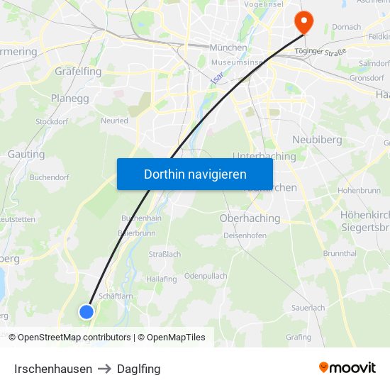 Irschenhausen to Daglfing map