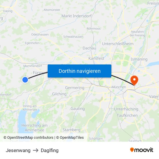 Jesenwang to Daglfing map