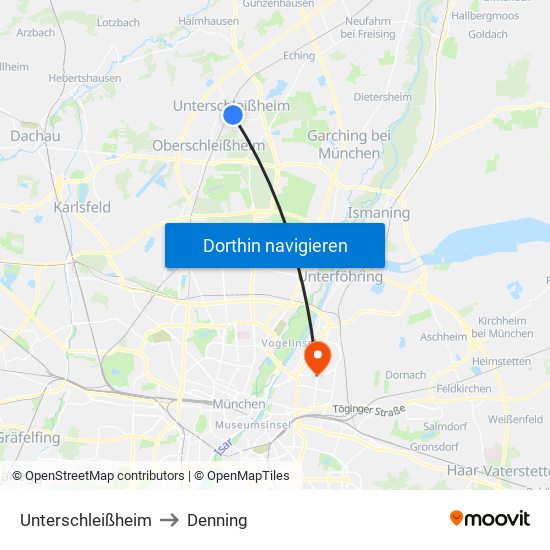 Unterschleißheim to Denning map