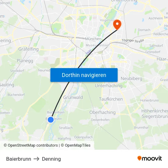 Baierbrunn to Denning map