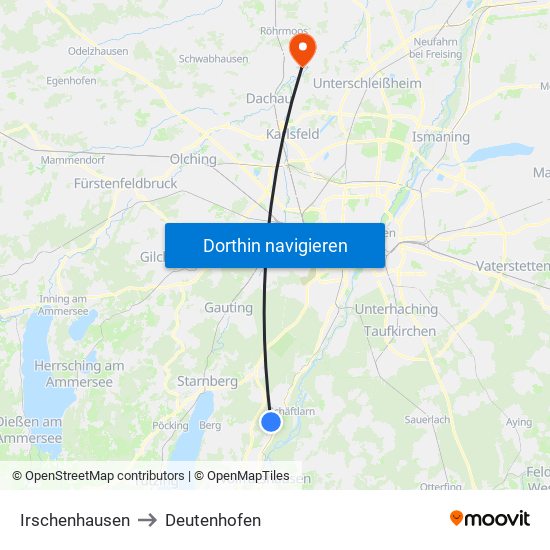 Irschenhausen to Deutenhofen map