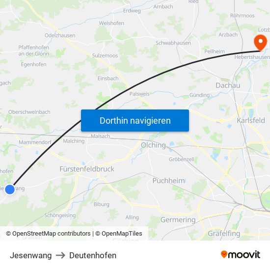 Jesenwang to Deutenhofen map