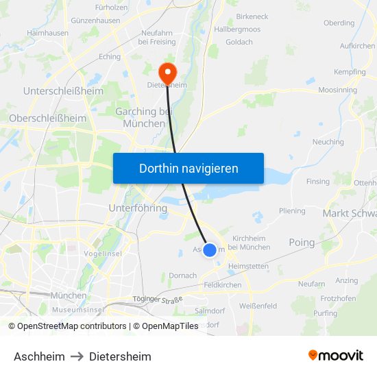 Aschheim to Dietersheim map