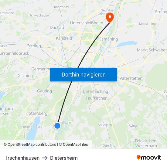 Irschenhausen to Dietersheim map