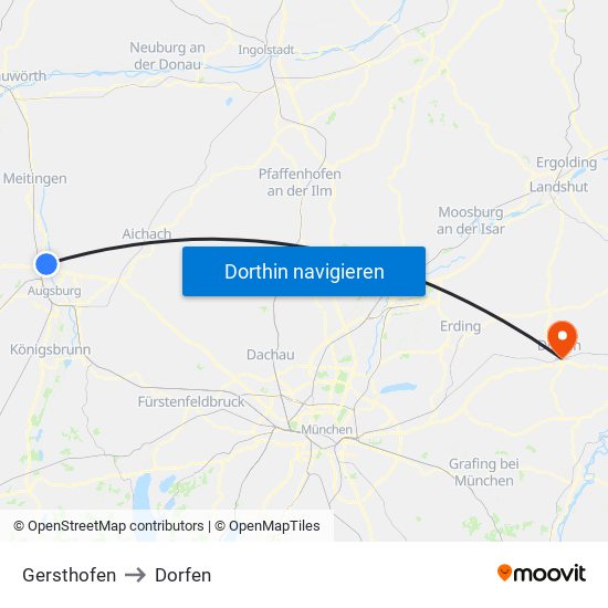 Gersthofen to Dorfen map