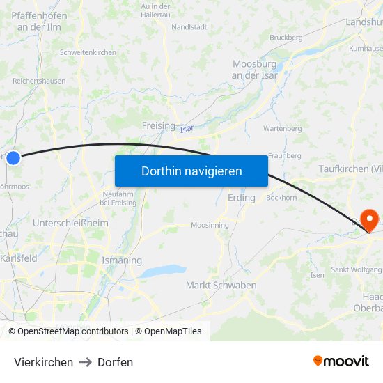 Vierkirchen to Dorfen map