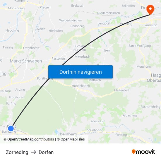 Zorneding to Dorfen map