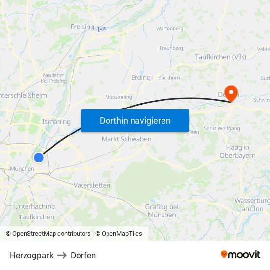 Herzogpark to Dorfen map