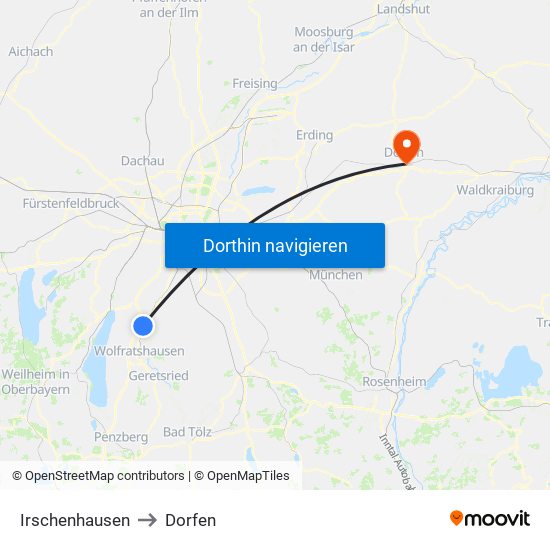 Irschenhausen to Dorfen map