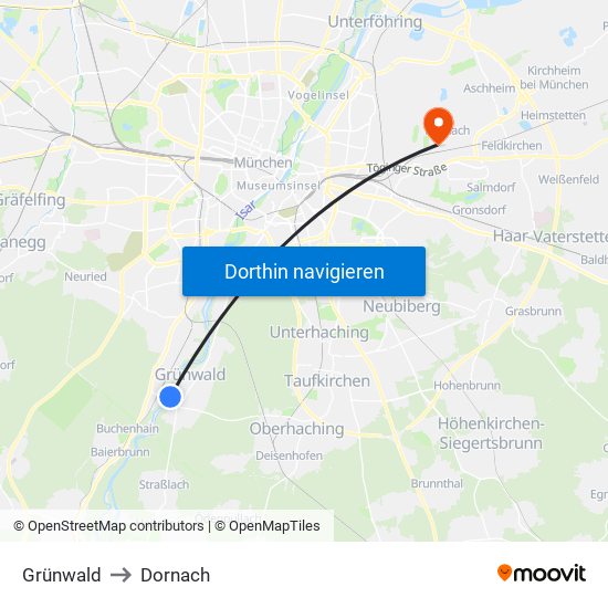 Grünwald to Dornach map