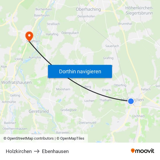 Holzkirchen to Ebenhausen map