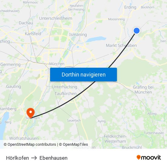 Hörlkofen to Ebenhausen map
