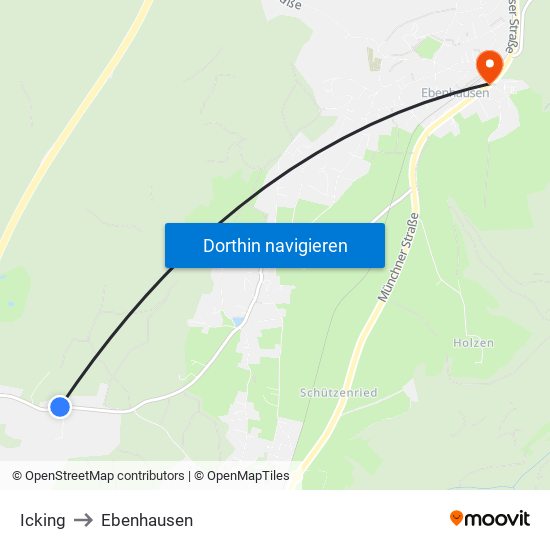 Icking to Ebenhausen map