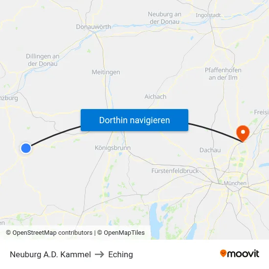 Neuburg A.D. Kammel to Eching map