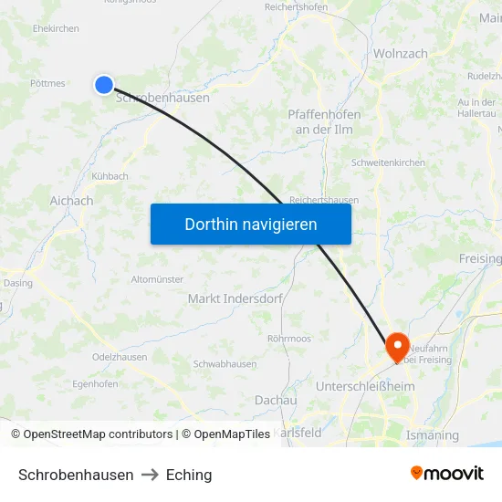 Schrobenhausen to Eching map