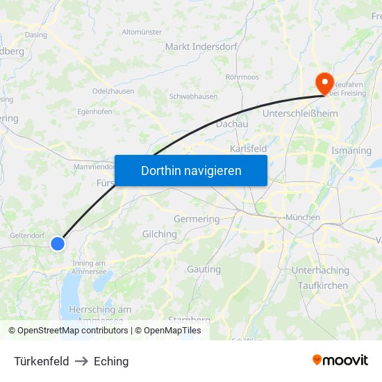 Türkenfeld to Eching map