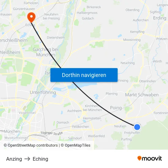 Anzing to Eching map