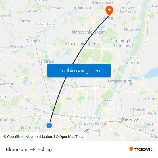 Blumenau to Eching map