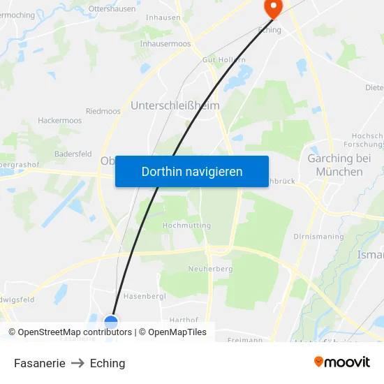 Fasanerie to Eching map