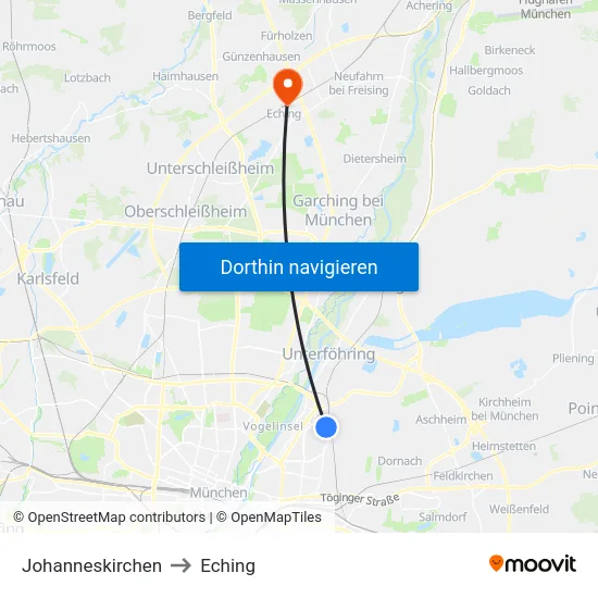 Johanneskirchen to Eching map