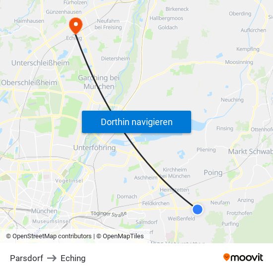 Parsdorf to Eching map