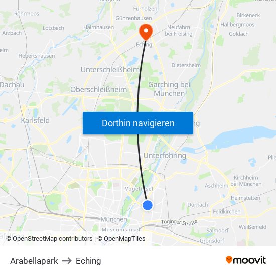 Arabellapark to Eching map
