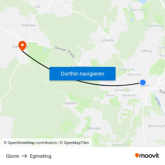 Glonn to Egmating map