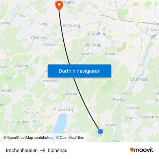 Irschenhausen to Eichenau map