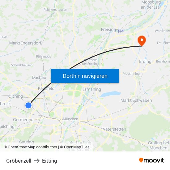 Gröbenzell to Eitting map