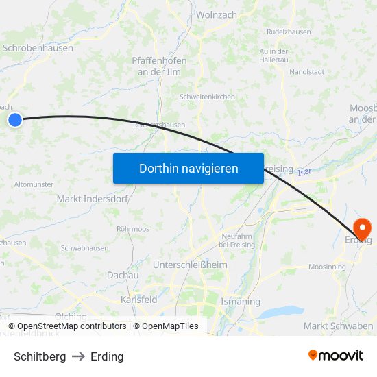 Schiltberg to Erding map