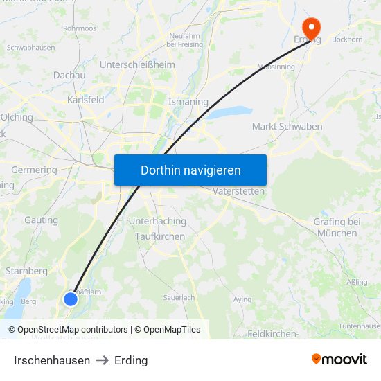 Irschenhausen to Erding map