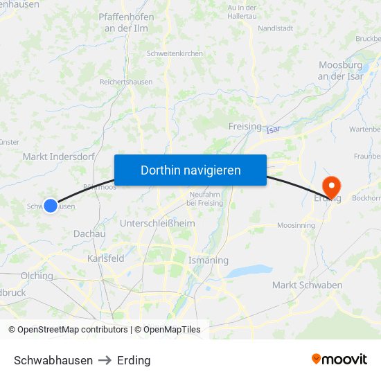 Schwabhausen to Erding map