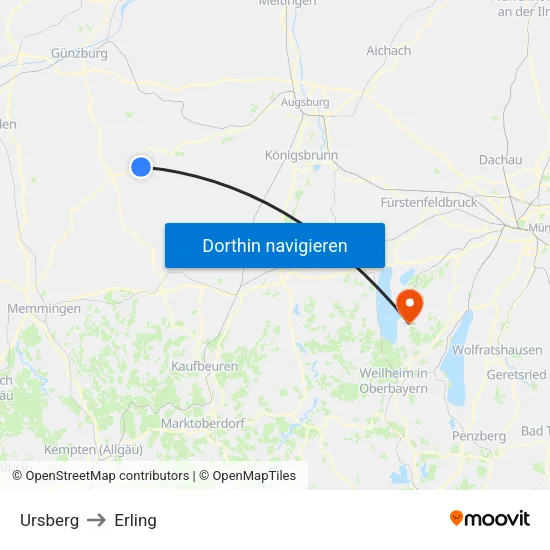 Ursberg to Erling map