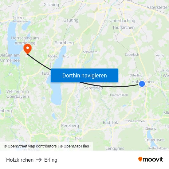 Holzkirchen to Erling map