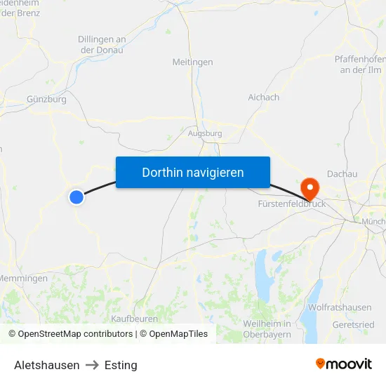 Aletshausen to Esting map