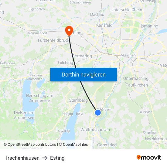 Irschenhausen to Esting map