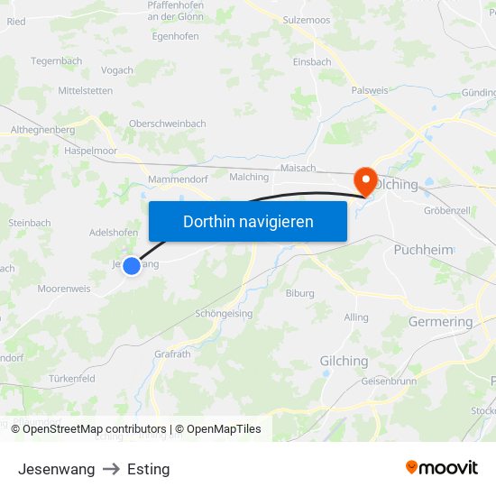 Jesenwang to Esting map